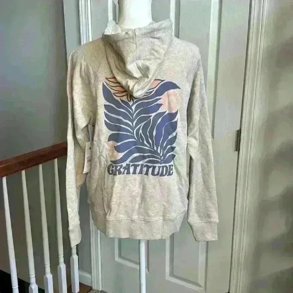 Spiritual Gangster NWT Gratitude SlubTerry Raglan Zip Hoodie OatmealHeather Sz S - Picture 6 of 15